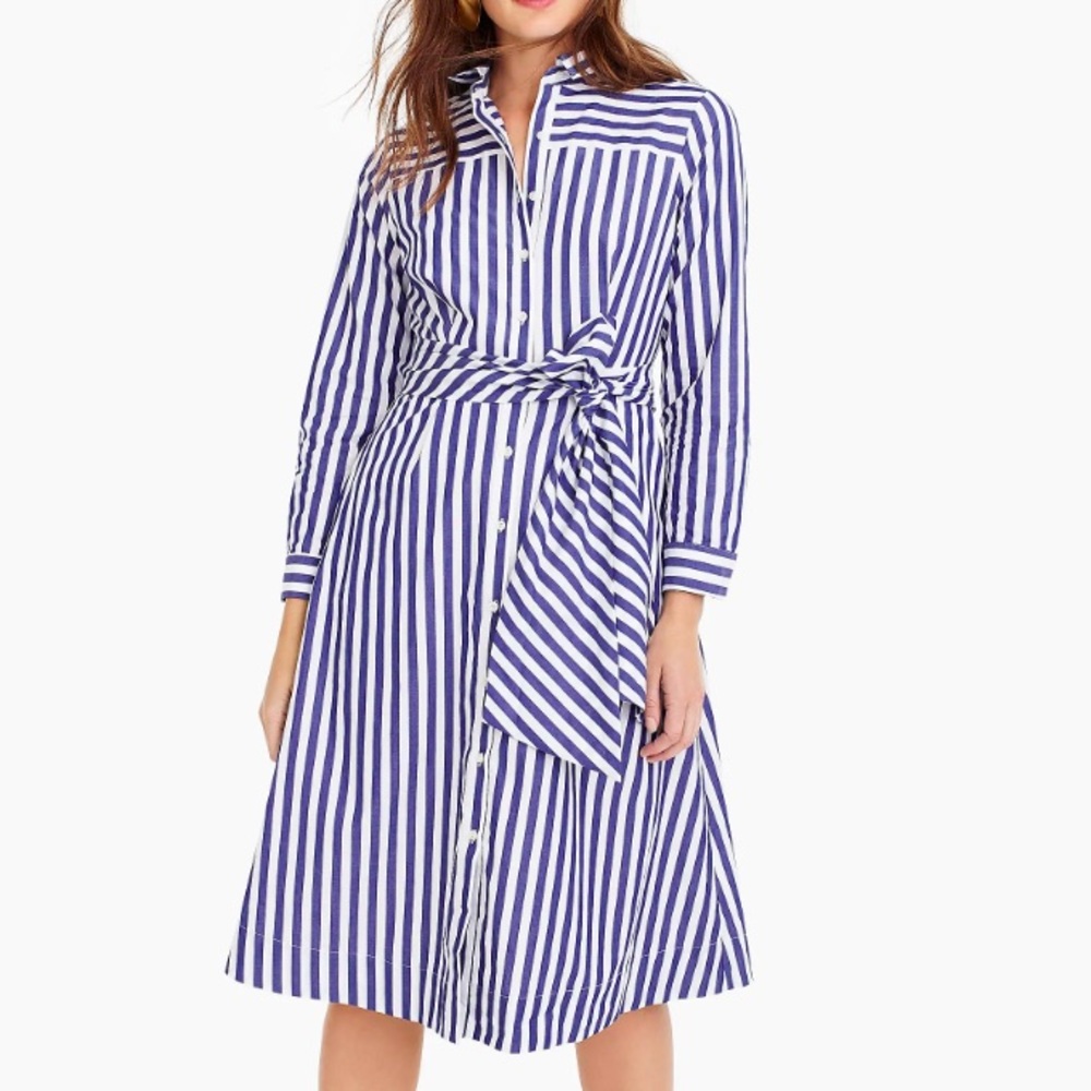 J. Crew | Cotton Striped Tie Waist Shirt Dress